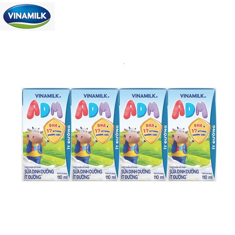 Sữa dinh dưỡng ít đường, ADM-Vinamilk (110ml*4 hộp).