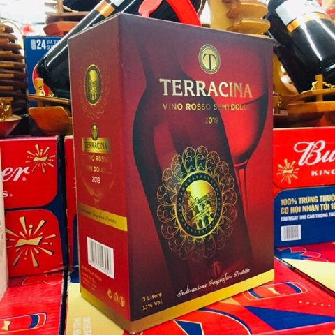 Rượu vang đỏ ngọt Terracina (vino rosso semi dolce)-Ý, bịch (3lít, 11%).