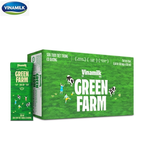 Sữa tươi tiệt trùng Green Farm có đường-Vinamilk, thùng (12*4*180ml).