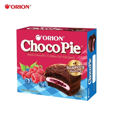 Bánh Chocopie vị mâm xôi việt quất-Orion, hộp (360g/12p).