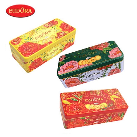 Bánh quy bơ tổng hợp Eudora Gold-Indonesia, hộp sắt CN (140g).