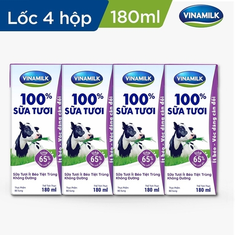 Sữa tươi ít béo tiệt trùng không đường-Vinamilk (180ml*4),