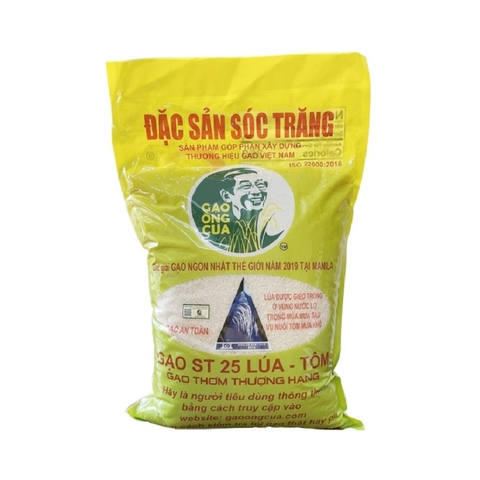 Gạo ST25 Lúa-Tôm, đặc sản Sóc Trăng-Hồ Quang Cua, túi (5kg),