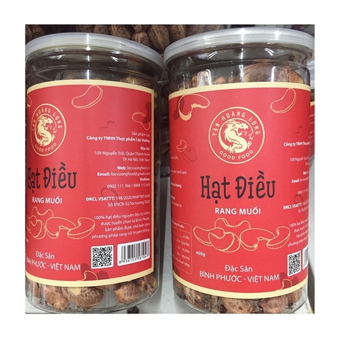 Hạt điều rang muối còn vỏ-Tân Hoàng Long, hộp ống (400g).