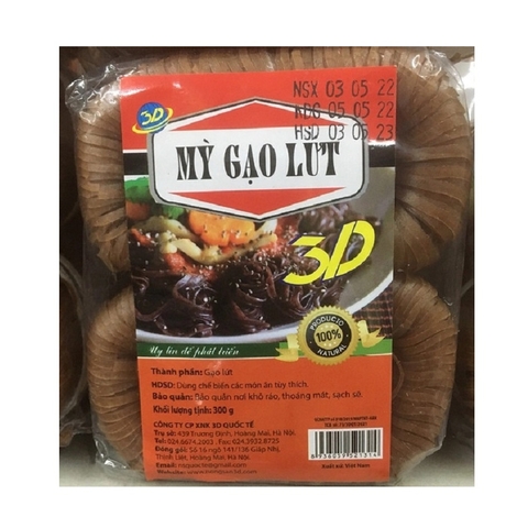 Mì gạo lứt 3D, túi (300g).