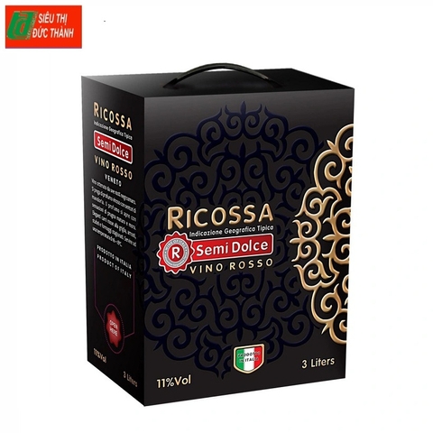 Rượu vang ngọt Ricossa Semi Dolce-Italia, bịch (3 lít, 11%).