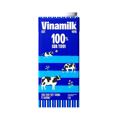 Sữa tươi tiệt trùng ít đường, 100% sữa tươi-Vinamilk, hộp (1lít).