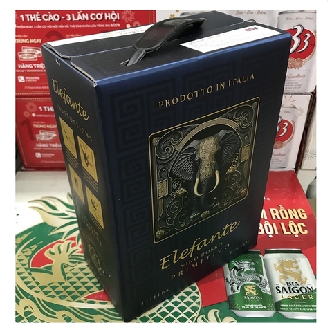 Rượu vang Elefante, vino rosso primitivo-Ý. bịch (3lít, 15%), mới