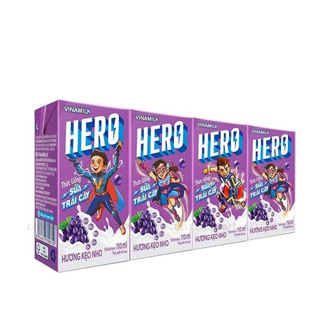 Thức uống sữa trái cây hương kẹo nho, Hero-Vinamilk (110ml*4).