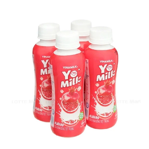 Sữa chua uống tiệt trùng vị Lựu Đỏ, Yomilk-Vinamilk (150ml*4chai),