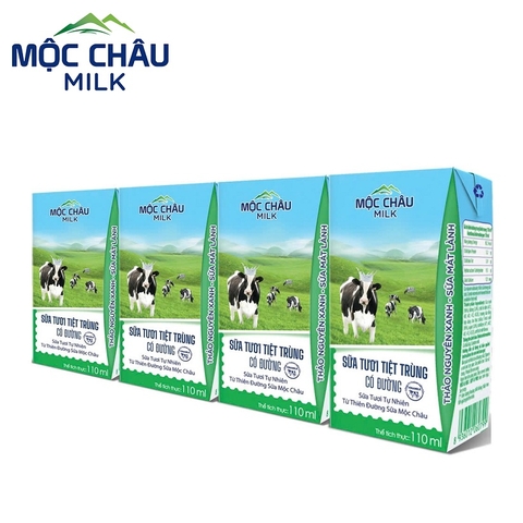 Sữa tươi tiệt trùng Mộc Châu, có đường (110ml*4hộp),
