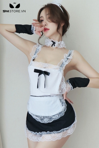 SMS475 - cosplay hầu gái với tạp dề, quần lót lọt khe và phụ kiện