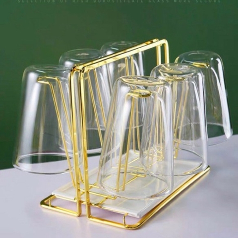 Giá Úp Cốc Nhập Khẩu Châu Âu Mạ Vàng Có Khay - BEE078