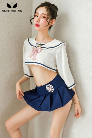 SMS109 - Đồ cosplay học sinh croptop tay lửng kèm chân váy sexy