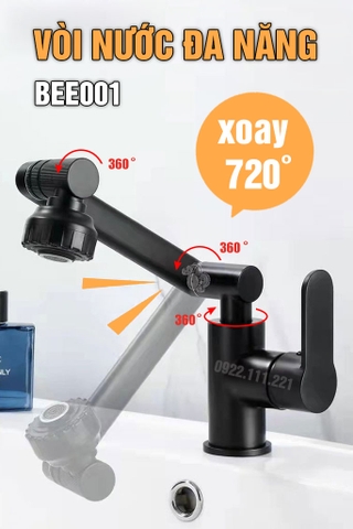 Vòi nước rửa chén bát xịt 720 độ tăng áp nóng lạnh BEE001