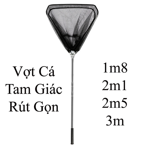 Bộ Vợt Cá Tam Giác Rút Gọn, Cán INOX, Tay Cầm Cao Su