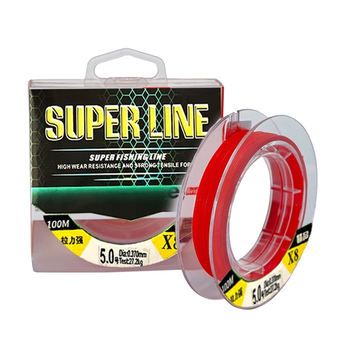 Cuộn 100m Cước Câu Cá PE Đỏ X8 SUPPER LINE, siêu tải