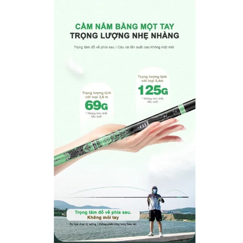 Cần câu Tay Thống Soái Thế Hệ 1 độ cứng 5h - 28i  ( Kèm Đọt Phụ Và Trục 3260 )- BH 1 Năm 1 Lóng Trừ Lóng Gốc