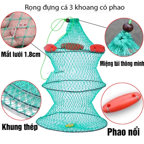 Giỏ lưới đựng cá 3 tầng có phao Size 40x70 và 45x70