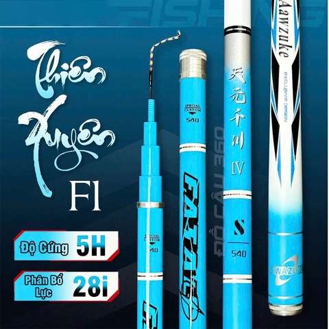 Cần câu Tay Thiên Xuyên 5h F1 bản xanh độ cứng 5h - 28i  ( Kèm Đọt Phụ Và Trục 3260 )