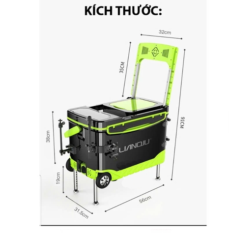 Thùng Câu Đài 36L LianQiu S5, Đầy Đủ Phụ Kiện Đi Kèm, Có Cả Pas Đèn