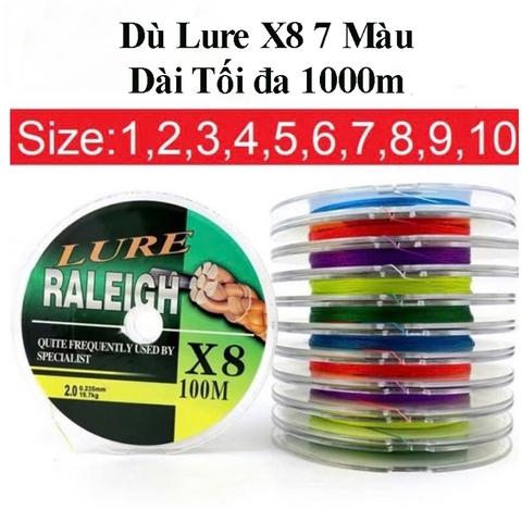 Dù Lure PE X8 - 7 màu ,Chuyên Dùng câu Lure, Tổng Hợp, Cuộn 100m