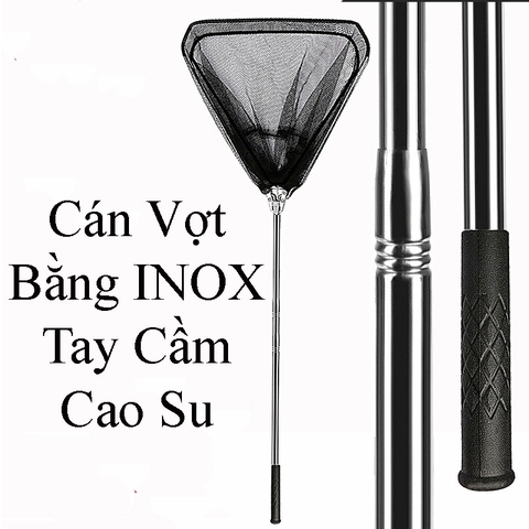 Bộ Vợt Cá Tam Giác Rút Gọn, Cán INOX, Tay Cầm Cao Su