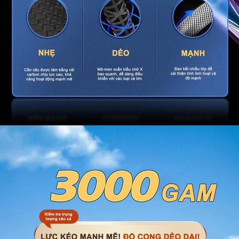 Cần câu Tay Thống Soái Thế Hệ 2 độ cứng 6h - 19i  ( Kèm Đọt Phụ Và Trục 3260 )- BH 1 Năm 1 Lóng Trừ Lóng Gốc