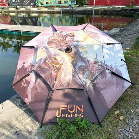 Dù Fun Fishing, Thanh Long Và Lưu Bị,  dù câu cá 2 tầng 2m4 Khung Hợp Kim Cao Cấp, Có Chân Neo Gió