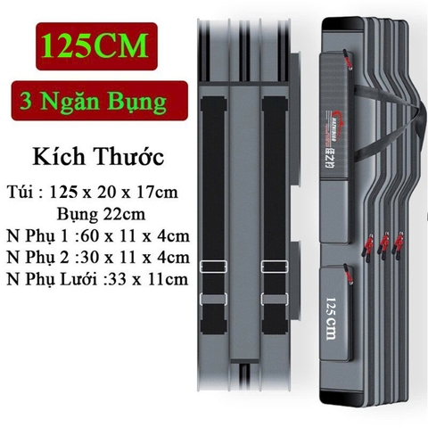 Bao Đựng Cần Vải 3 Ngăn Lớn Kèm 2 Ngăn Phụ, Có Quai Đeo  Size 125x20x17 cm