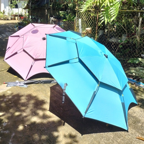 Dù Câu Cá 2 Tầng 2m4 Khung Hợp Kim Siêu Bền, Có Chân Neo Gió