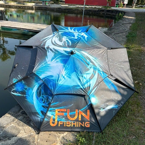 Dù Fun Fishing, Thanh Long Và Lưu Bị,  dù câu cá 2 tầng 2m4 Khung Hợp Kim Cao Cấp, Có Chân Neo Gió
