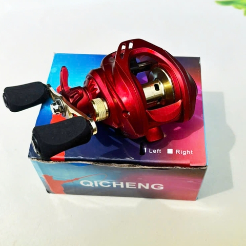 Máy câu cá lure Ngang Đỏ Cối Vàng có tiếng drag khi xả spoon Chuyên lure lóc chẽm, Tải cá 10kg