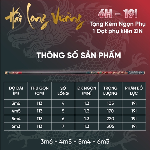 Cần Câu Tay Hải Long Vương ( Tặng Kèm Đọt Rin ) Độ Cứng 6h - 19i