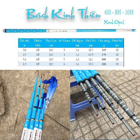 Cần Câu Tay Bạch Kinh Thiên Xanh OPal  6h 28i ( Tặng kèm đọt Rin)