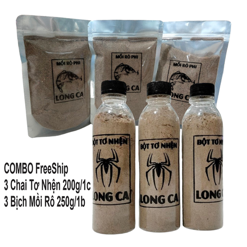 COMBo 3 Bịch Mồi Rô Phi Kèm 3 Chai Tơ Nhện Long Ca