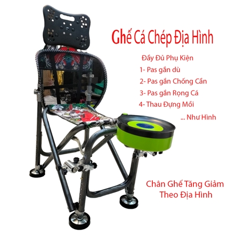 Ghế Câu Cá Địa Hình Đầy Đủ Phụ Kiện Hình Cá Chép