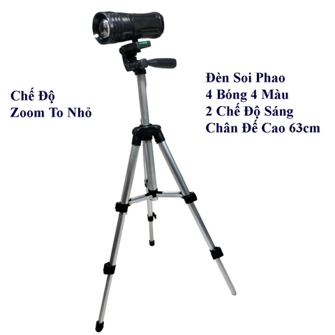 Đèn Soi Phao 4 Bóng 4 Màu ( Vàng + Xanh + Tím + Trắng)  , 3 chế độ, Có Kèm Chân Đế Cao 63cm