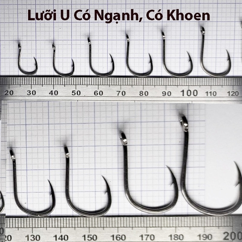 Combo Lưỡi Câu Cắm, Chữ U, Có Ngạnh, Có Khoen chống tuột dây