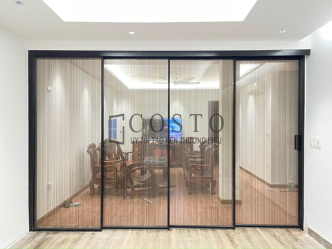 Cửa nhôm Slim mở trượt 4 cánh về 1 phía