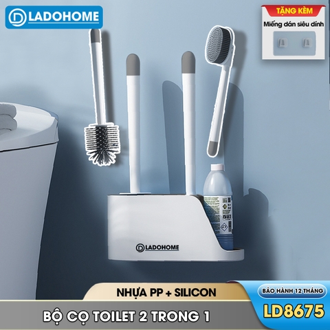 Cọ chà bồn cầu, bàn chải toilets nhà vệ sinh đầu silicon 2 trong 1 LH-8675, với đầu cọ linh hoạt len lõi mọi ngóc ngách