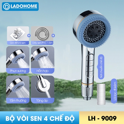 Bộ vòi sen tăng áp 4 chế độ LH-9009 có đầu massage, nhựa ABS cao cấp, dùng được nóng lạnh đi kèm dây ống 1.5m và giá đỡ