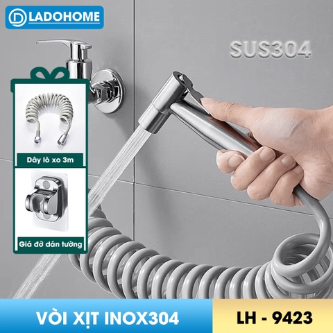 Vòi xịt toilet, vòi xịt vệ sinh phòng tắm cao cấp INOX304 LH-9423 + tặng kèm giá đỡ, ống dây lò xo 3 mét chất lượng cao