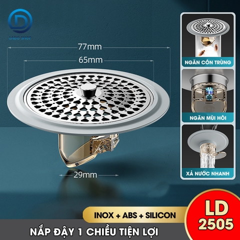 Nắp đậy cống thoát nước, thoát sàn một chiều ngăn mùi LD-2505 , chất liệu thép không rỉ + nhựa ABS