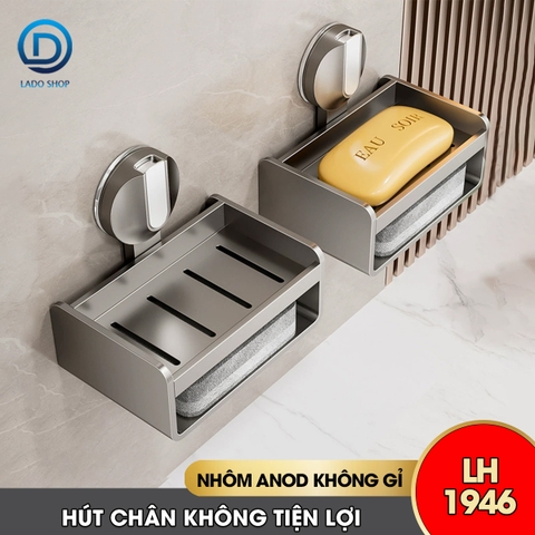 Khay đựng xà phòng LH-1946 có ngăn để bàn chải loại cốc hút chân không gắn tường dễ lắp đặt, nhôm anod không gỉ