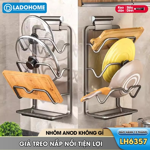Giá để nắp nồi treo tường, giá treo nắp vung LH-6337 Nhôm Anod không rỉ + tặng keo dán, tắt kê và vít