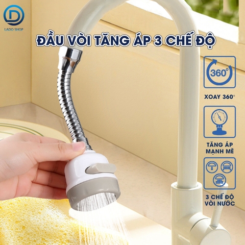 Đầu vòi cổ dài tăng áp 3 cấp độ gắng vòi rửa chén, dễ dàng xoay đến mọi ngóc ngách của bồn rửa