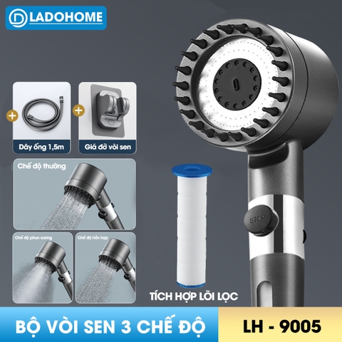 Bộ vòi sen điều áp 3 chế độ kèm lõi lọc LH-9005 + bao gồm giá đỡ và ống nối 1.5m