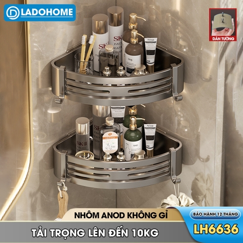 Kệ treo góc tường nhà tắm nhà bếp loại to miếng dán đôi LH-6636 Nhôm Anod không rỉ