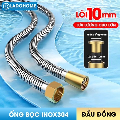 Ống nước vòi sen vòi vệ sinh lõi lớn JH10, tăng lưu lượng nước gấp nhiều lần, dây bọc inox 304 và 2 đầu đai ốc bằng đồng